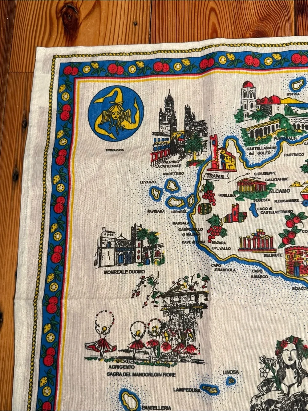 Sicilia Cotton Tea Towel Souvenir Wall Hanging Map Landmark Tapestry Italy